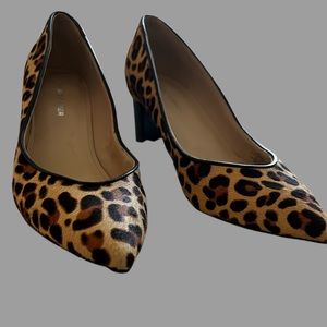 Marc Fisher Mana Leopard Cow Fur Calf Hair Leather High Heel Pumps Pointed Toe 6